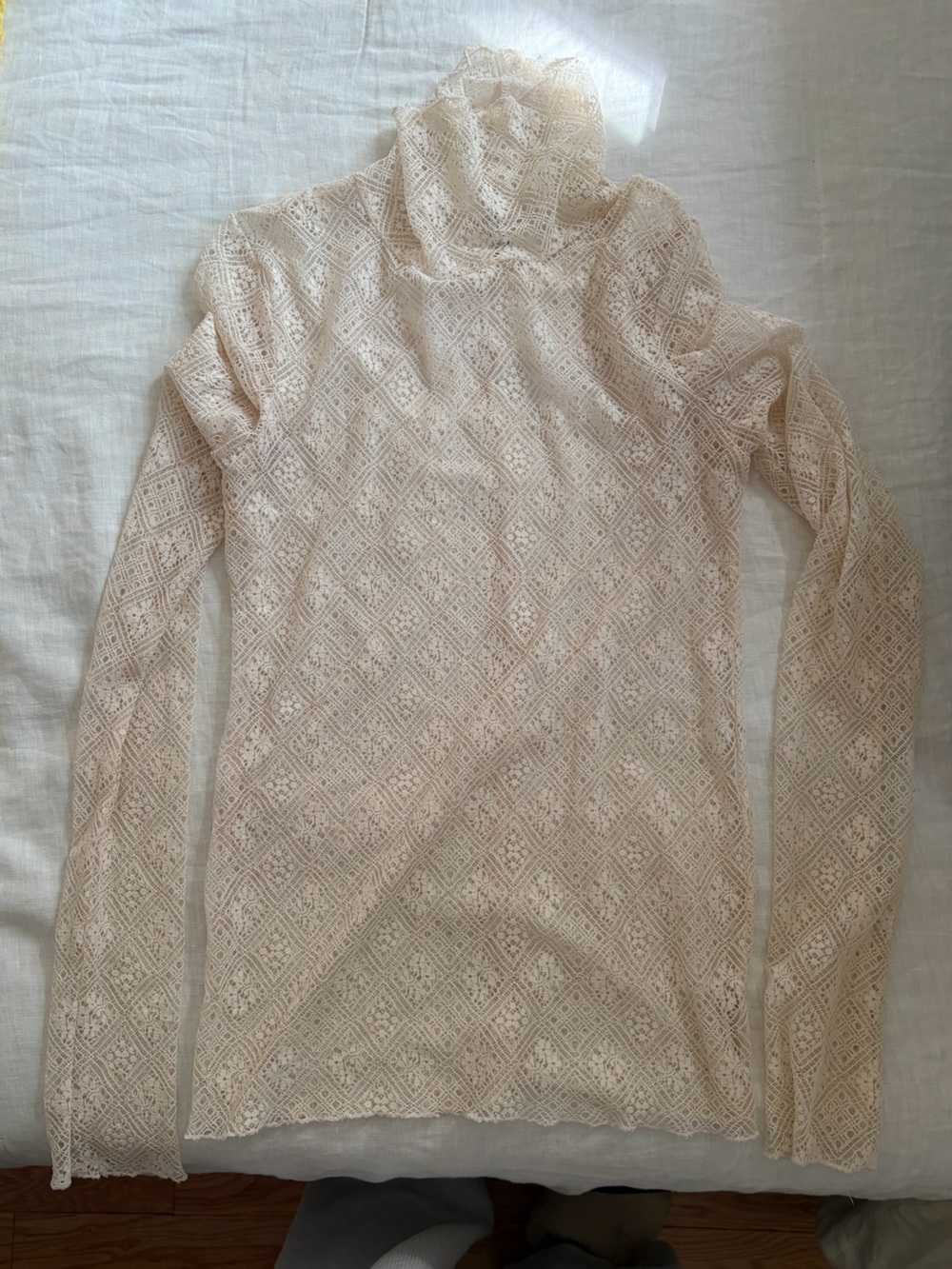 Free People Cream Lace Long Sleeve Mock Neck Top